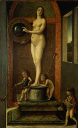 Alegorie obezřetnosti, cca 1490, Giovanni Bellini (1431-36 - 1516), olej na desce, 32x22 cm