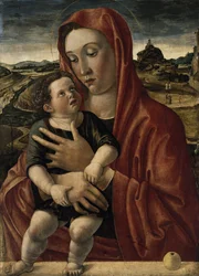 Německy: Maria mit dem Kind, das auf einer Brüstung steht Madonna with Child