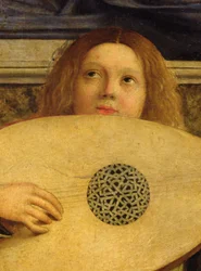 Oltář San Giobbe, detail anděla hrajícího hudbu, cca 1487 (olej na panelu) (detail 55433)