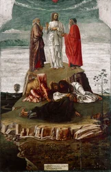 Obraz Proměnění od Giovanniho Belliniho (asi 1432-1516) řekl il Giambellino. 1455 Rozměr 134x68 cm Benátky, Correr Museum, č.p. 27