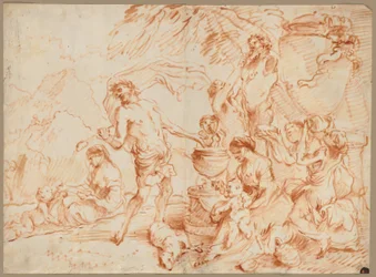 Bakchanálie před Hermou, počátek 60. let 16. století (olej a červenohnědý pigment)