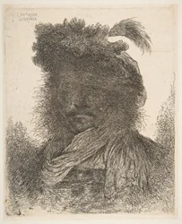 Hlava muže ve stínu, mírně otočená doleva, ze série velkých Or..., kolem roku 1645-1650.