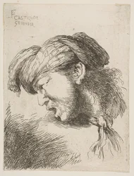 Muž v turbanu, vázanka kolem krku, otočená doleva, ze série..., 1645-1650.