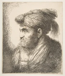 Muž v turbanu směrem doleva, ze série Velkých orientálních hlav, ca. 1645-50.