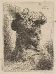 Mladý muž čelem do tří čtvrtin vpravo na sobě kožešinovou čelenku s chocholem, drahokam v..., ca. 1645-50.