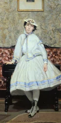 Alaide Banti v bílé od Giovanniho Boldiniho (1842-1931), olej na plátně, 42x23 cm