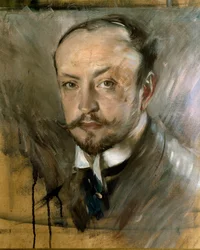 Studium autoportrétu v Montorsoli. Obraz Giovanni Boldini (1842-1931) 1892 ne. 45x40 cm Florencie, Galleria od Arte Moderna
