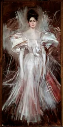 Mladá žena zalitá bílým saténem (ohňostroj) Obraz Giovanni Boldini (1842-1931) 1892 Rozm. 200x101 cm Pistoia, kolekce Boldini
