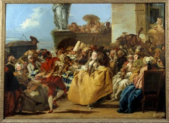 Masopustní scéna nebo „“ menuet““ Maska taneční scény v 18. století. Obraz Gian Domenico Tiepolo (1727-1804) Sun. 1,12x0,8m.