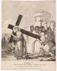 Via crucis - zastavení V. Šimon z Kyrény pomáhá Ježíši nést kříž