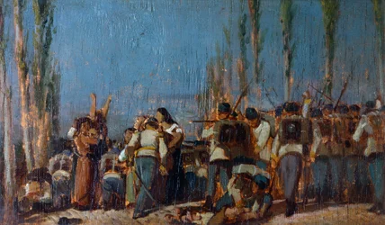 Masakry v Mantově, Giovanni Fattori (1825-1908), olej na panelu