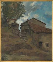 Mountain Traditional Housefarm (olej na překližce)