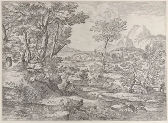 Tři chlapci v krajině s městem v pozadí, 1626-80.