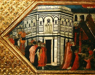 Cassone zdobený výjevem Palio of S. Giovanni (tempera na panelu)