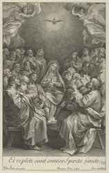 Panna s apoštoly vzhlíží ke Svaté holubici a dvěma andělům, po Reni, 1700-50.