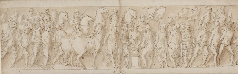 Zajaté ženy jsou odvezeny (konec LXXIII); přehlídka plavčíků (LXXIV); Marcus Aurelius obětuje u oltáře (LXXV); Marcus Aurelius sleduje útok (začátek LXXVI)