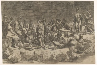 Shromáždění bohů po stropní kompozici v Loggia di Psiche, Villa Farnesina..., 1527.