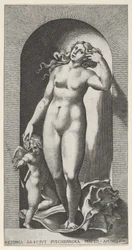 Deska 10: Venuše ve výklenku, stojící na lastuře, s Amorem po její pravici, ze ser..., 1526.
