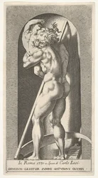 Deska 1: Saturn ve výklenku požírající svého syna, stojící před kosou, ze série m..., 1526.