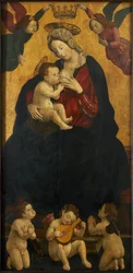 Madona z mléka s muzicírujícími anděly, 1490-1500.