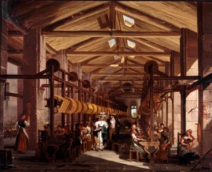 Přádelská dílna Mylius má Boffalora Ticino u Milána Obraz Giovanni Migliara (1785-1837) 1828 Olej na plátně, výška: 44 cm Menaggio, soukromá sbírka
