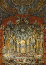 Koncert kardinála de La Rochefoucaulda v Argentinském divadle v Římě o svatbě Ludvíka Dauphina (1729-65), syna Ludvíka XV., s Marií-Josefem Saským (1731-67), 1747 (olej na plátně