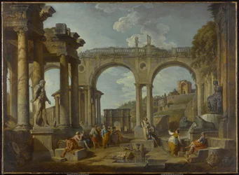 Capriccio římských ruin s Konstantinovým obloukem, kolem roku 1755