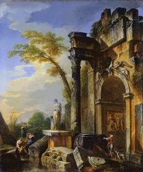 Ruiny vítězného oblouku v římské Campagna, 17171719