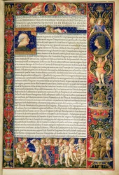 Grenville MS 7251 Frontispis luxusní kopie „Sforziady aneb Život Francesca Sforzy“, popravený pro Ludovica Sforzu, italský překlad latinského originálu napsaného Giovanni Simonettou