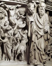Detail reliéfů Židle realizovaný Giovanni Pisano