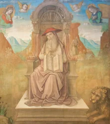 Saint Jerome Enthroned (tempera na panelu)