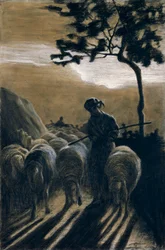 Hejno na cestě od Giovanniho Segantiniho (1858-1899)