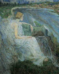 Láska u pramene života aneb Milenci u pramenů života, Giovanni Segantini, detail