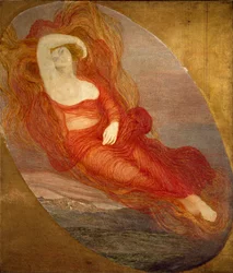 Bohyně lásky, obraz Giovanniho Segantiniho (1858-1899), 1894-1897, Slunce. 210x133 cm, Milán, Galleria d