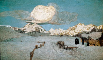 Triptych přírody aneb Engadin: “” Smrt”” Obraz Giovanni Segantini (1858-1899) 1896-1899 Sun. 192x320 cm Svatý Mořic, Musee Segantini