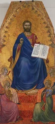 Trůnící Kristus uctívaný anděly, Giovanni da Milano (aktivní v letech 1346 až 1369), tempera a zlato na panelu