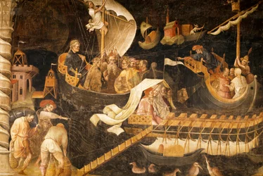 Odchod mágů, scéna z cyklu Cesta mágů, cca 1420 (freska)