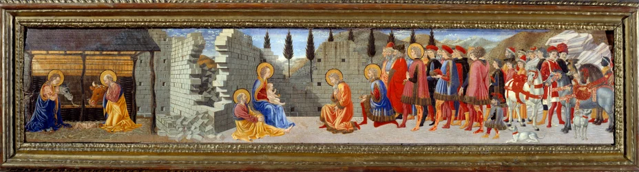 Narození a klanění tří králů. Obraz Giovanni Di Francesco (1412-1459) Ec. Ital