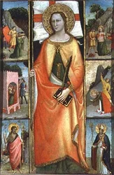 Sv. Reparata, s Výjevy mučednictví a SS. Jan Křtitel a Nicolas (tempera na panelu)