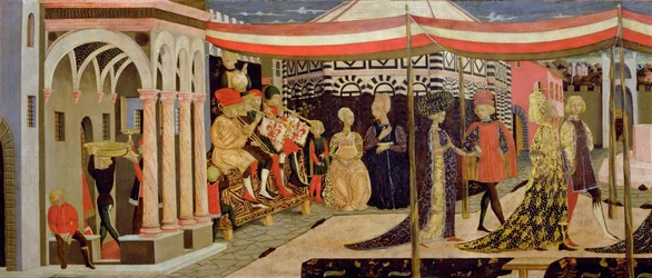 Přední strana Adimari Cassone, detail levé části, cca 1450 tempera na detail panelu 80304