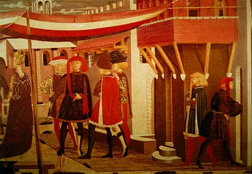 Přední strana z Adimari Cassone, detail pravého panelu, cca 1450 (tempera na panelu) (detail 166335, viz také 80304)
