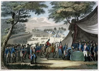 Pacification of the Vendee generálem Hochem (1768-97) 20. dubna 1795 (barevná rytina)