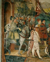 Král Christian a Bartolomeo Colleoni na koních (freska)