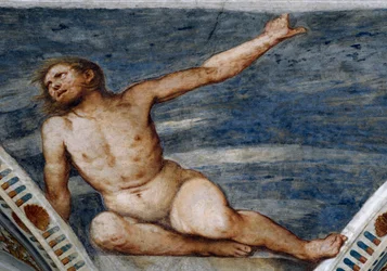 Mužský akt, Detail fresek od Girolama Romanina (cca 1484-po 1559), na objednávku Bernarda Clesia