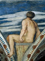 Mužský akt, Detail fresek od Girolama Romanina (cca 1484-po 1559), na objednávku Bernarda Clesia