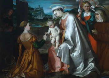 Mystický sňatek svaté Kateřiny za přítomnosti svatých Uršuly, Vavřince a Angely Merici od Girolama Romanina (asi 1484-po 1562)