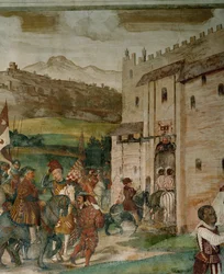 Návrat Bartolomea Colleoniho a krále Kristiána do Malpagy po lovu (freska)