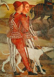 Dvě stránky a jejich pes, detail lovecké scény, kolem 1520-30