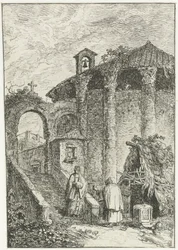 Gezicht op woningen en antieke ruïnes aan rand van stad Italiaanse landschappen (series title)   1367905   cs       czech Successfully Translated  Original: Road in a small town. Strande Translat: Road in a small town. Strande 1275797 cs czech Successfully