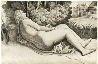 Žena ležící v krajině